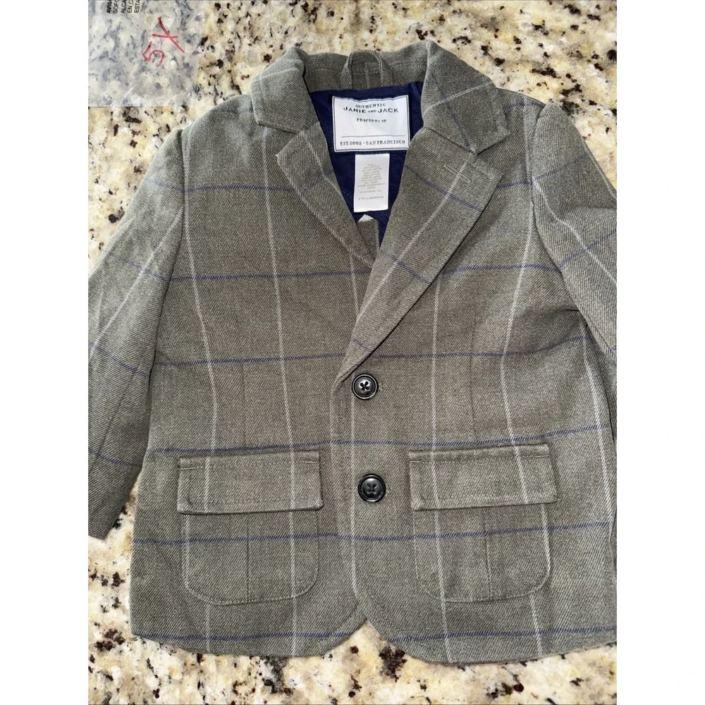 Janie and Jack Boys Blazer Size 6-12 Months Plaid Sport Coat Wedding Easter 4464